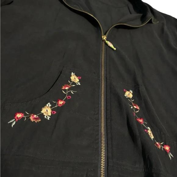 🖤 Vintage Murlei Black Embroidered Zip Jacket Sz XL 🌸 Floral Retro Lightweight 🖤 - Picture 3 of 4